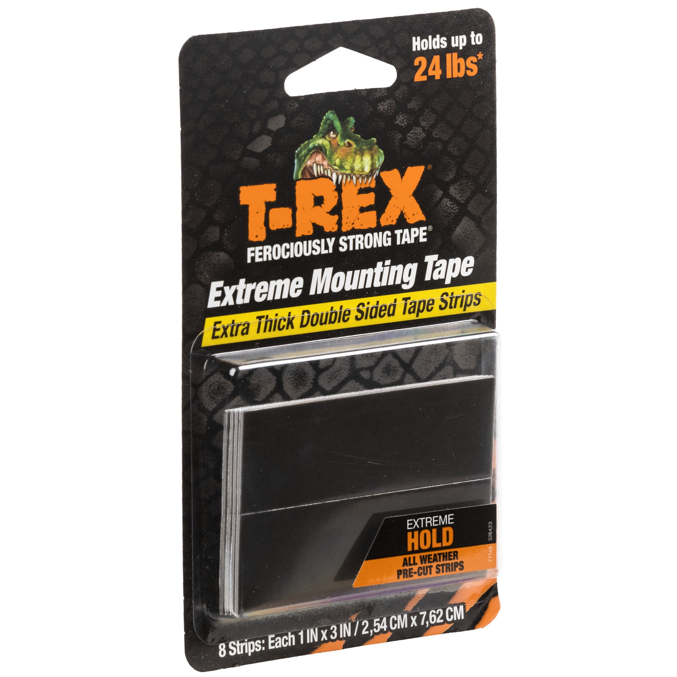 (3 pack) T-REX Extreme Hold Double-Sided Black Mounting Tape, 8 Strips: Each 1 in. x 3 in.