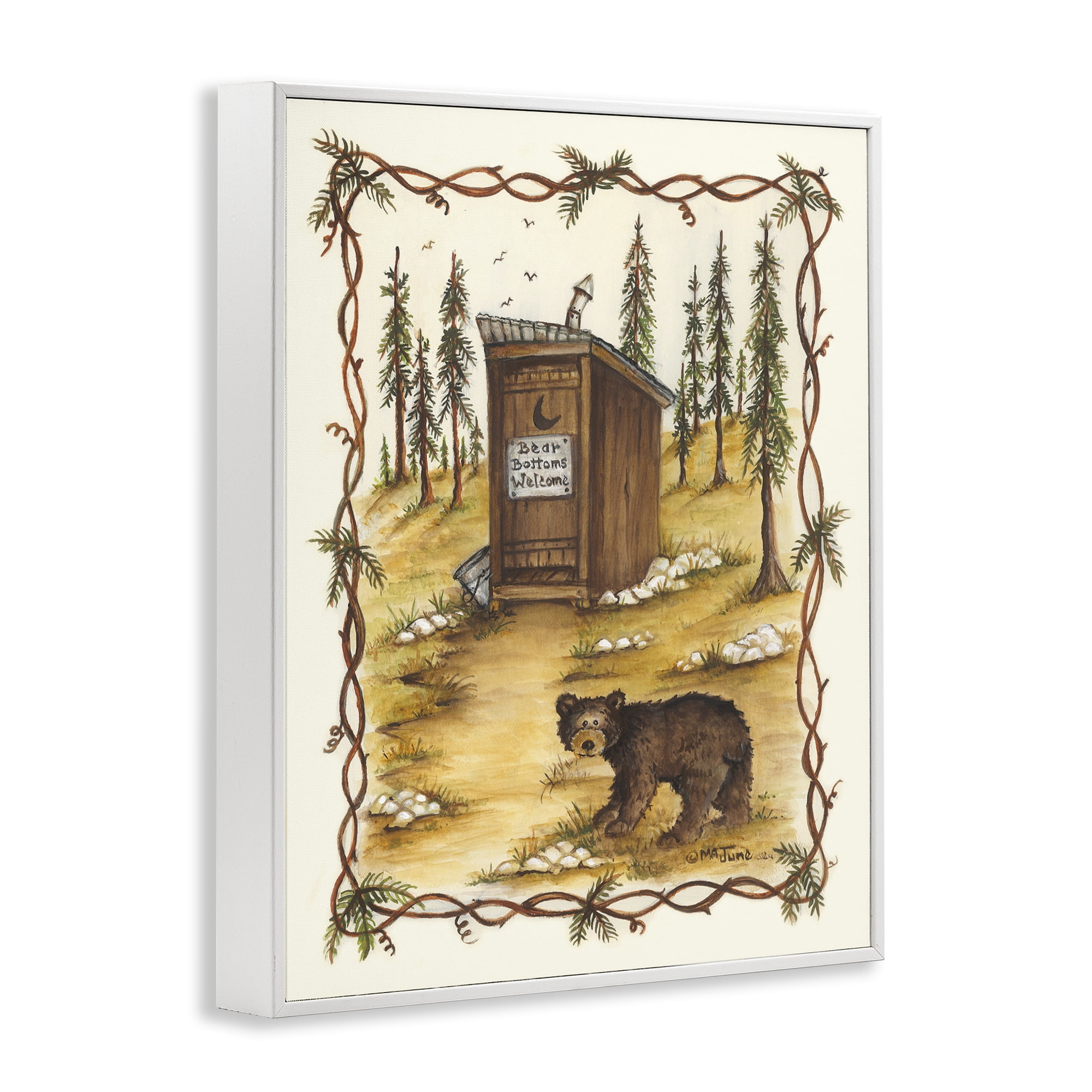 Stupell Industries Bear Bottoms Welcome Animals & Insects Painting White Framed Art Print Wall Art, 11 x 14