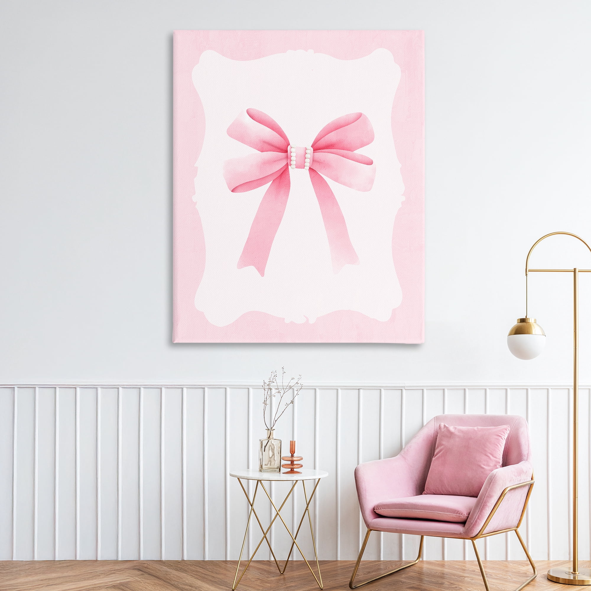 Stupell Industries Feminine Bow with Pearls Canvas Wall Art, design by Kim Allen