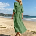 thumbnail image 4 of Bysome Women Dress Solid Color 3/4 Sleeve V-Neck Flowy Dresses Summer Casual Women Dresses Size M Green, 4 of 8