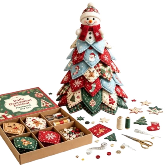 Christmas Tree Quilt Kit,Christmas Patchwork Fabric DIY Kit| Christmas Patchwork Craft Kit for Adult Beginner,Gifts for Quilting Lover,Mantel Shelf Home Holiday Party Decoration,E