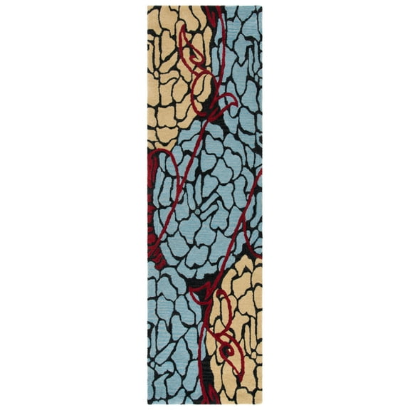 SAFAVIEH Wyndham Seachlann Floral Wool Runner Rug, Charcoal/Red, 2'3" x 9'