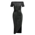 thumbnail image 5 of Rvkxad Casual Summer Dresses for Women Under $10 Off Shoulder Ruched Bodycon High Split Dresses Evening Party Cocktail Formal Elegant Maxi Dress Black S, 5 of 5