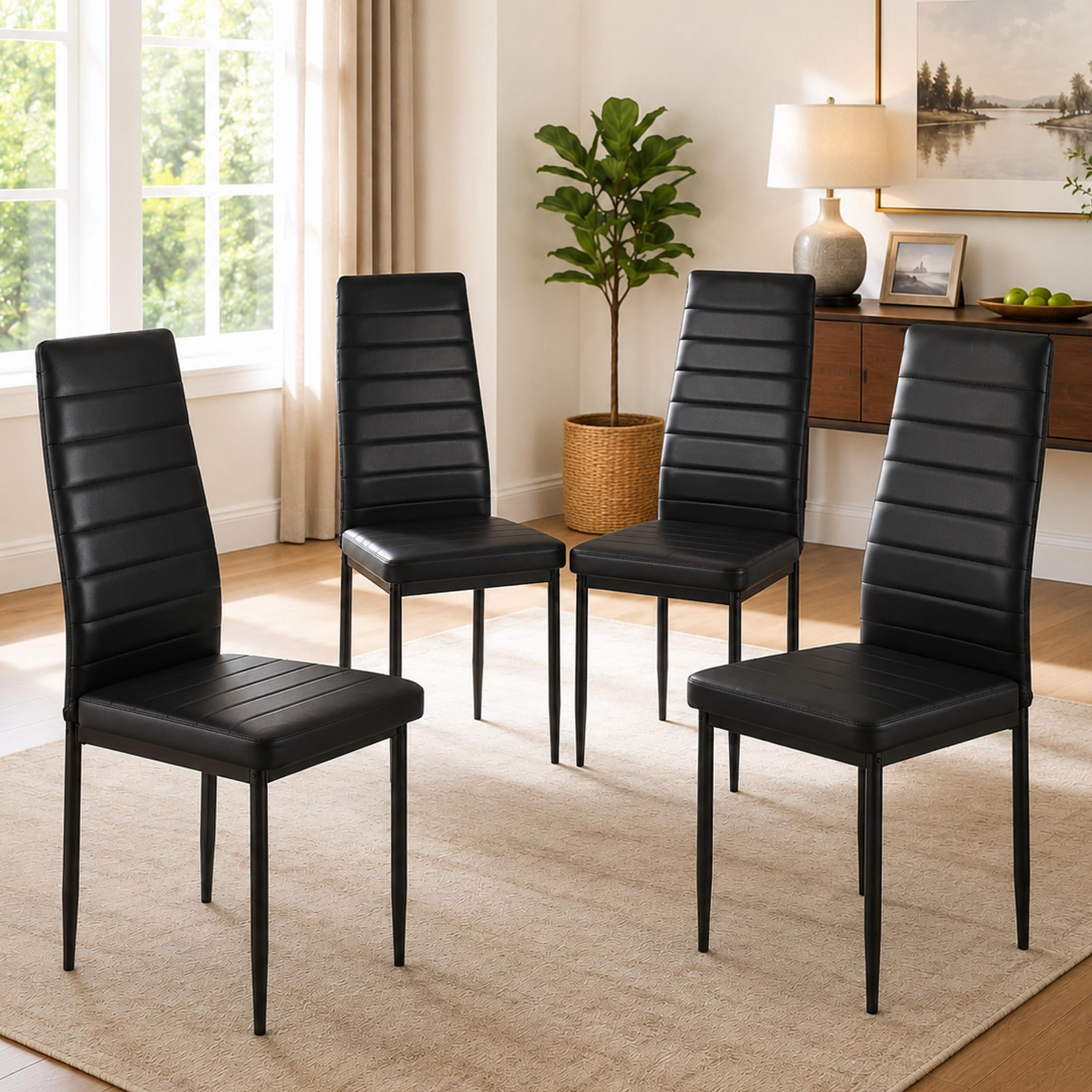 SESSLIFE Dining Chairs Set of 4, PU Leather Kitchen Chairs with Padded High Back for Kitchen Living Room Restaurant,Black(Only 4 Chairs)
