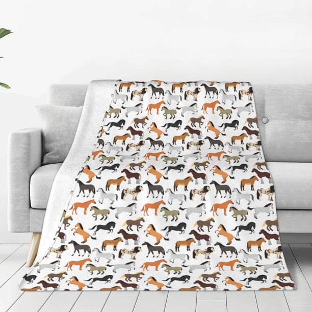 Fotbe Horse Manta de Franela Acolchonada con Estampado, Súper Suave y Esponjosa, Extra Grande para Sofá, Cama, Uso Todo el Año-60"x50"