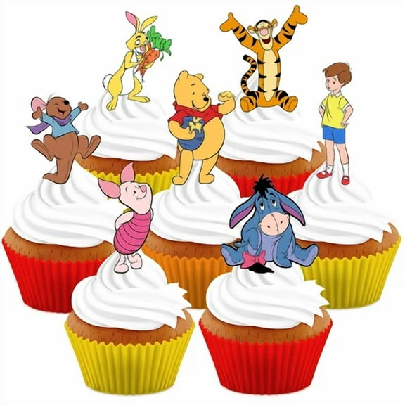 ELVY- 12X Edible Winnie The Pooh Wafer Card Cupcake Toppers Party Decorations Uncut