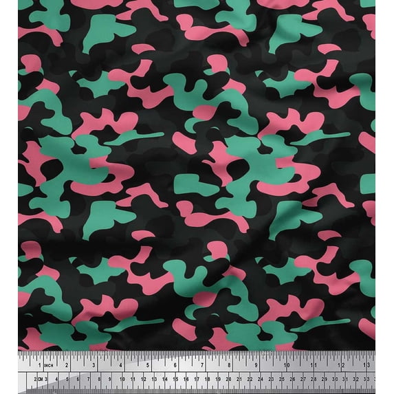 Soimoi Rayon Crepe Fabric Two Tone Camouflage Print Fabric by the Yard 46 Inch Wide