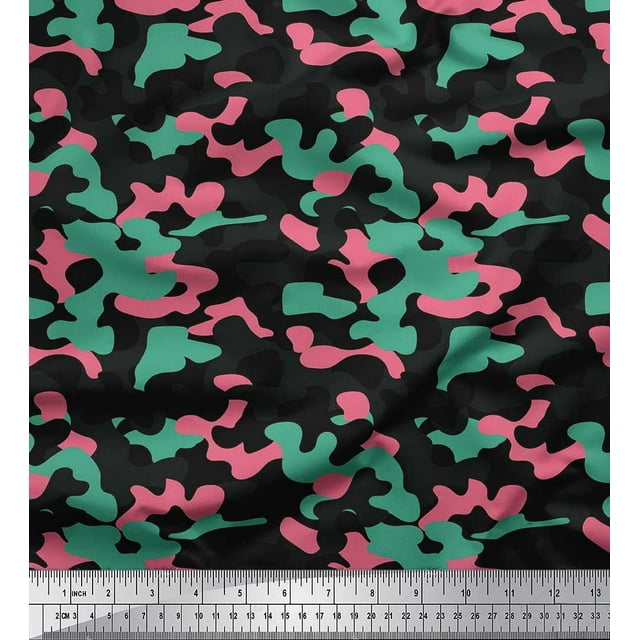 Soimoi Silk Fabric Two Tone Camouflage Print Sewing Fabric Yard 42 Inch Wide