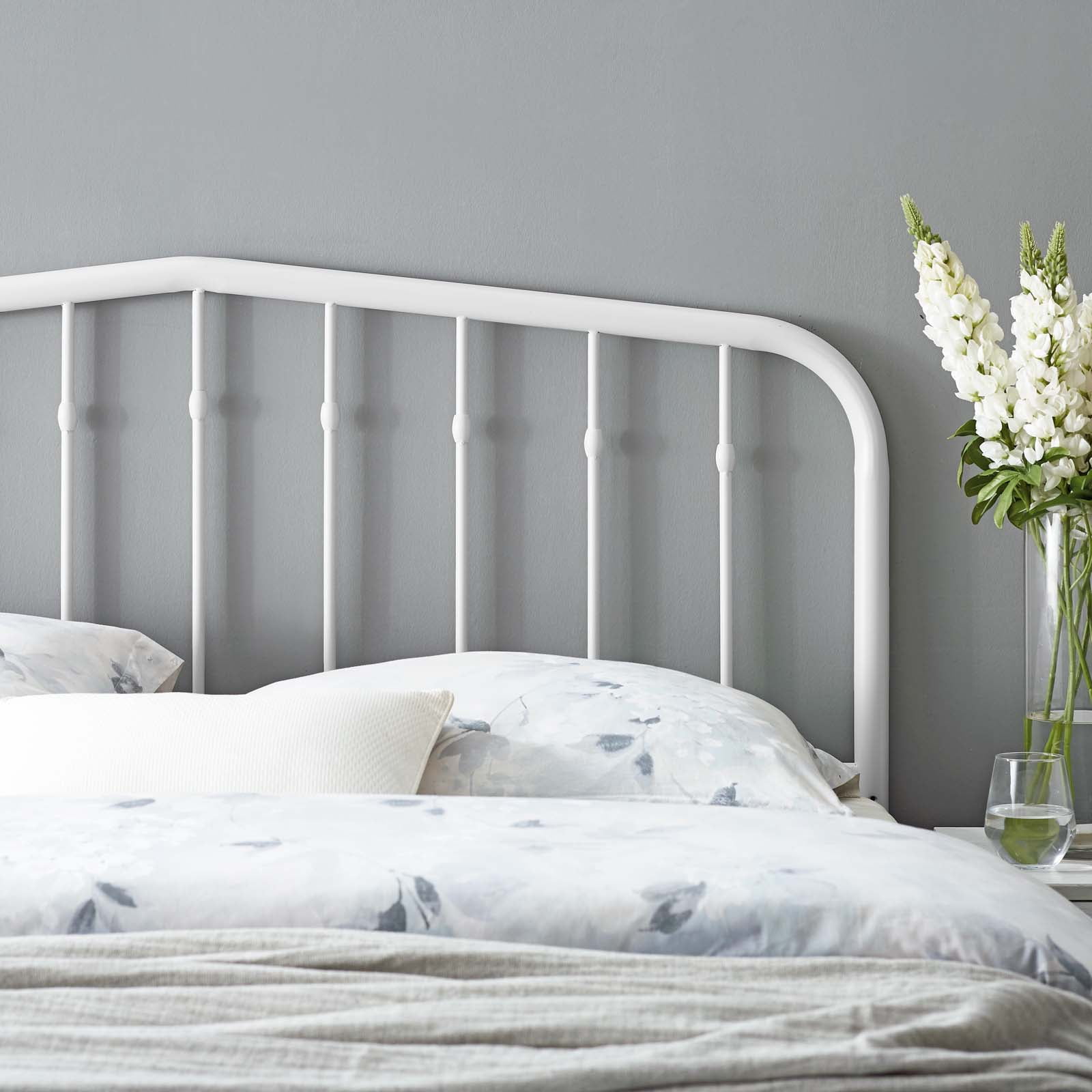 Headboard, Queen Size, Metal, White, Modern Contemporary Urban Design, Bedroom Master Guest Suite