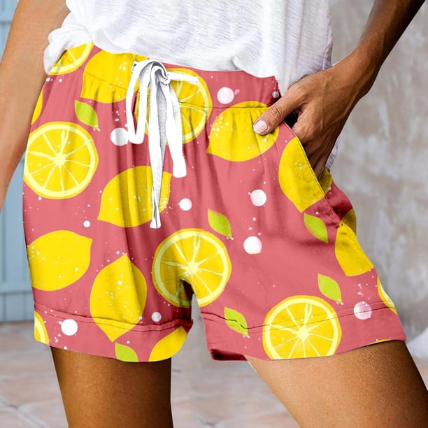 MKLEKYY Pantalones Cortos Deportivos de Cintura Alta con Cordones y Bolsillos Estampados Informales para Mujer