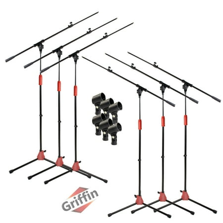 Microphone Boom Stand with Mic Clip Adapter (Pack of 6) by GRIFFIN - Adjustable Holder Mount For Studio Recording Accessories, Singing Vocal Karaoke by GeekStands.com