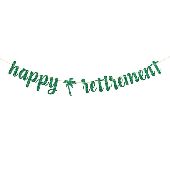 Happy Retirement Banner - Work Last Day Theme Retirement Party Supplies - Women Men Farewell Party Decorations - Green Glitter