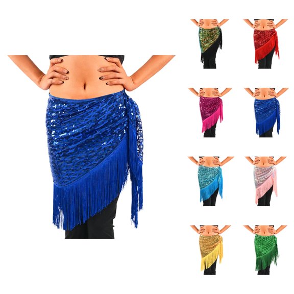 Belly Dance Skirt for Women Hip Scarf with Tassel Latin Dance Skirt Sparkly Sequin Fringe Skirts