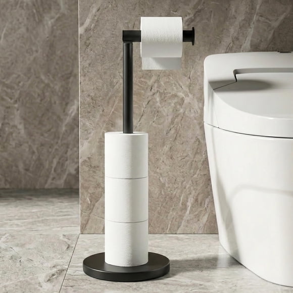 Cesun Porte-Papier Hygiénique sur Pied, Rangement de Papier Hygiénique Noir avec Base Lestée, Papier Hygiénique en Acier Inoxydable pour Salle de Bain R