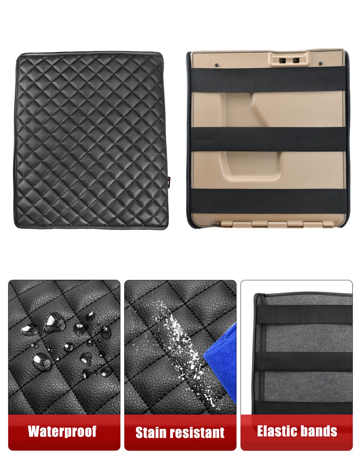 KBH Car Center Console Cover for 2011-2014 Ford F150 Accessories, Black PU Leather Armrest Seat Cover Cushion Pad