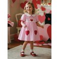 thumbnail image 5 of BemeyourBBs Kids Toddler Baby Girls Valentines Dress Outfit Little Girl Spring Summer Clothes Puff Short Sleeve Doll Collar Heart Embroidery A Line Dress, 5 of 9