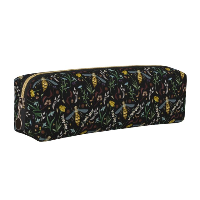 Fotbe Wasp and Florals Estuche para Lápices de Cuero con Estampado, Estuche con Cremallera Resistente, Organizador Compacto y Elegante para Papelería