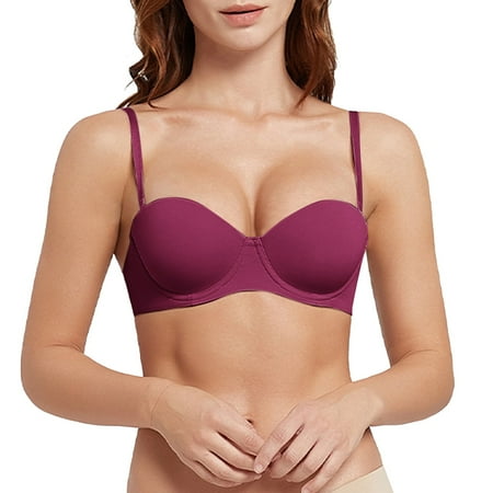 Ladies Push-Up Wire-Free Bralette-Seamless Soft Cup T-Shirt Bra Padded Comfort Underwear for Everyday Wear Color Wine Size 75B