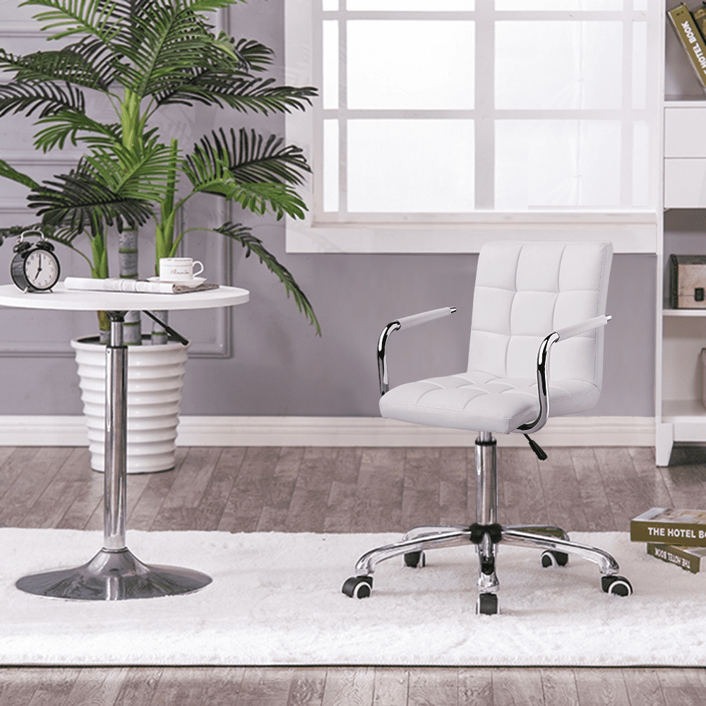 Alden Design Modern Faux Leather Swivel Office Chair with Mid Back for Home Office, White