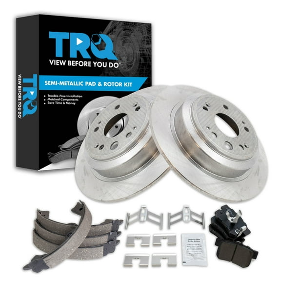 TRQ Rear Brake Pad & Rotor Kit Brake Pads Brake Rotor Parking Brake Shoe Set Semi-Metallic Fits Select 2010-2011 Honda Accord Crosstour 2012-2015 Crosstour