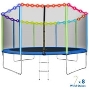 12FT 14FT 16FT Trampoline with LED Trampoline Lights, for Adults Kids, Outdoor Trampoline with Enclosure, Bounce Backyard Trampoline with Wind Stakes, Weight Capacity 850lbs for 5-6 Kids