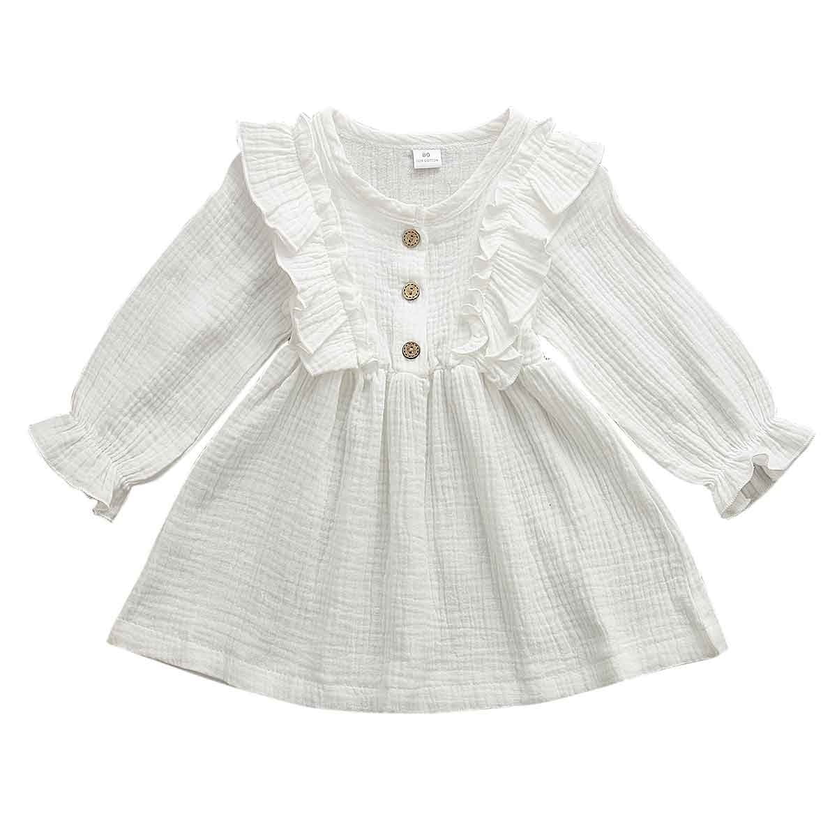 Jolie Nouveau Ne Enfants Bebe Fille Coton Linge Vetements Solide Volant Robe a Manches Longues Robe de Soleil Walmart