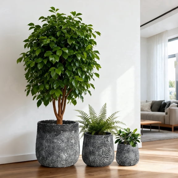 Planters Set of 3, Big Round Outdoor Indoor Garden Pots with Drainage Hole & Rubber Plug, 17/13/9 Inch Diameter (SH005)