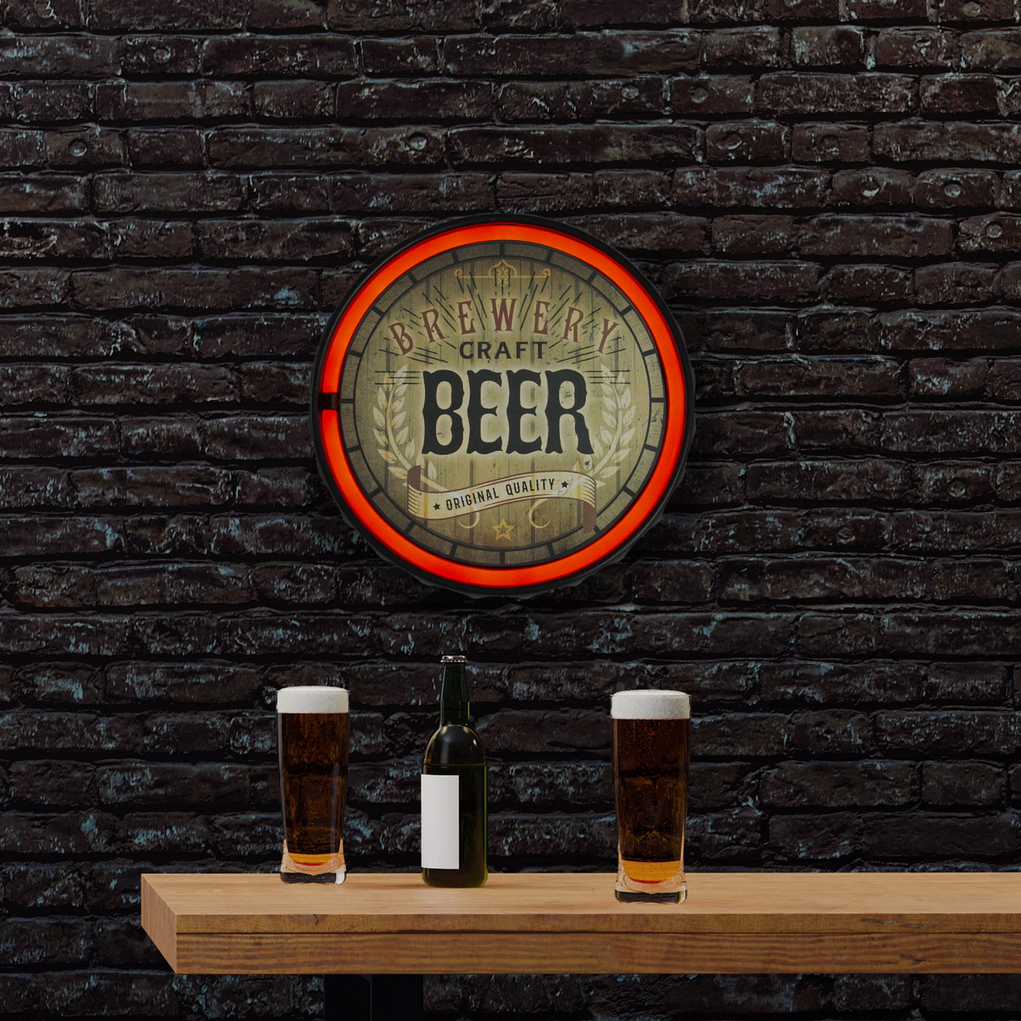 12.5" Battery Operated USB Neon Style LED Lighted Beer Bottle Cap Wall Sign
