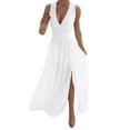 thumbnail image 2 of ZHOGXU Women's Dress Sleeveless V Neck Solid Color Side Split A Line Fashion Comfortable Formal Dresses For Evening Party,White,Xl, 2 of 8