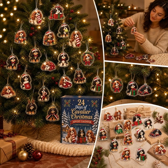 24 Days of Cavalier Christmas Advent Calendar 2026, Cute Cavalier Advent Calendar 2026, 24 Days Christmas Countdown Calendar with 24 Mini 2D Cavalier Ornament, Christmas Decoration Gift
