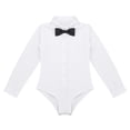 thumbnail image 3 of MSemis Kids Boys Long Sleeves Tuxedo Bodysuit Latin Modern Dance Shirt with Bowtie Set, 3 of 5