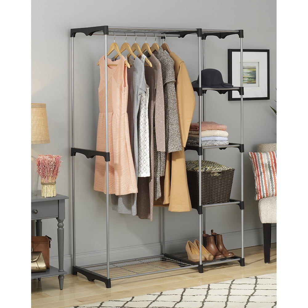 Whitmor Double Rod Closet System, Metal with Resin Connectors, Silver and Black, Adult