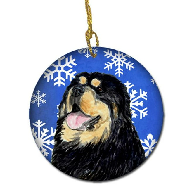 Tibetan Mastiff Winter Snowflakes Holiday Christmas Ceramic Ornament