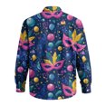 thumbnail image 6 of LNZGNM Mens Mardi Gras Carnival Shirt Lapel Printed Button Up Shirt Big and Tall Long Sleeve T-Shirts Stylish Mardi Gras Top,Dark Blue 3XL, 6 of 6