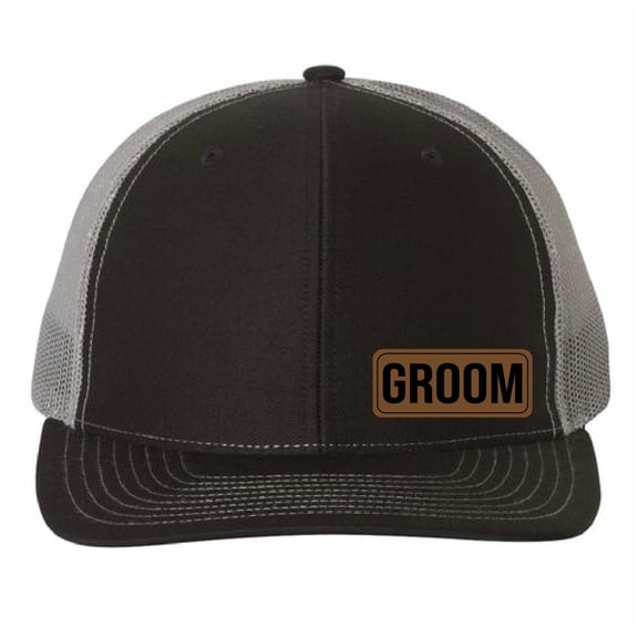 Groom Vegan Leather Patch Cap, Richardson 112, Groom Dad Hat, Wedding Gifts, Groom Party Hat, Cap Daddy, Black Charcoal