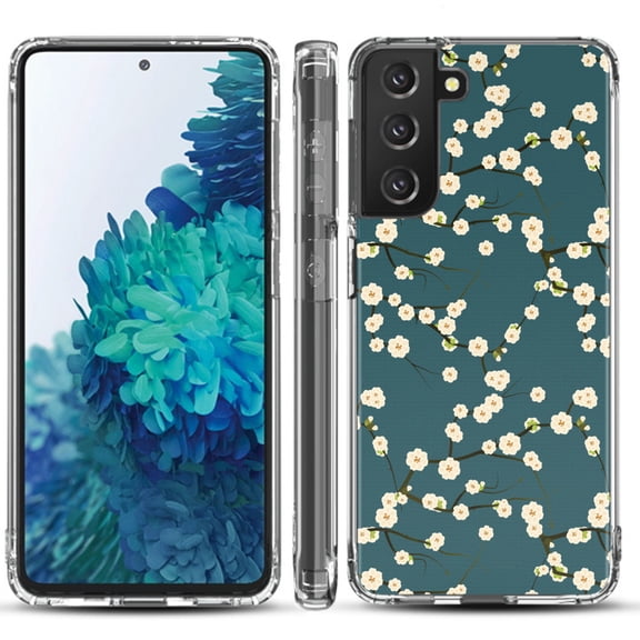 Shockproof Hybrid Bumper Phone Case for Samsung galaxy S21  5G / S21 Plus 5G, by OneToughShield ® - Blossom Green