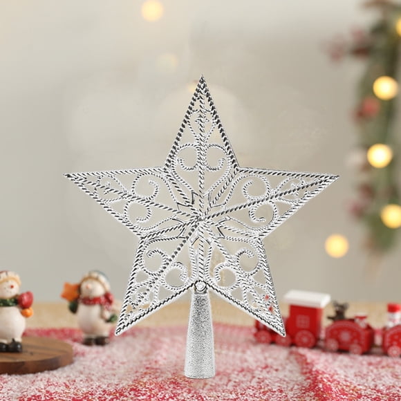 Dvkptbk Christmas Tree Topper, Xmas Glitter Silver Hollow Star Topper for Christmas Tree Decorations,
