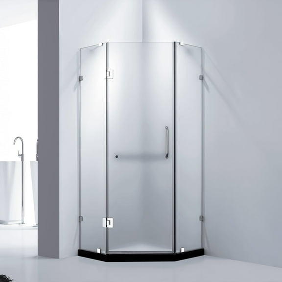 Dreamwerks 36 in. W x 79 in. H Frameless Neo-Angle Shower Enclosure with Frosted Glass in Chrome