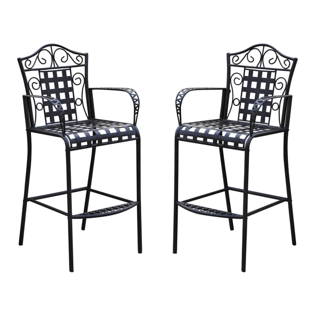 Pemberly Row Tabouret de Bar de Patio Contemporain de 30 Pouces en Noir (Ensemble de 2)