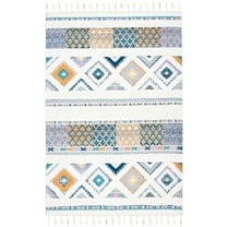 SAFAVIEH Moroccan Fringe David Southwestern Shag Area Rug, Ivory/Navy, 8' x 10'