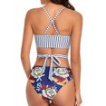 thumbnail image 5 of Traje de baño de 2 piezas con cordón halter para mujer traje de baño de bikini camisetas sin mangas a rayas con bragas con estampado floral para fiesta en la playa ANGGREK Otros, 5 of 5