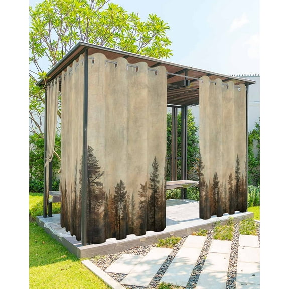 Outdoor Curtains for Patio, Forest Tree Waterproof Blackout Outside Curtain for Porch/Pergola/Gazebo, Modern Vintage Winter Fall Natural Plant Thermal Insulated Drapes, 2 Panels, 54 x 108 Inch