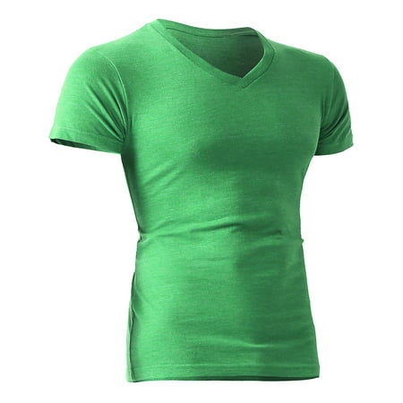 Mens Tri Blend V-Neck Short Sleeve T Shirt Slim Fit Casual Basic Cotton Classic Unisex