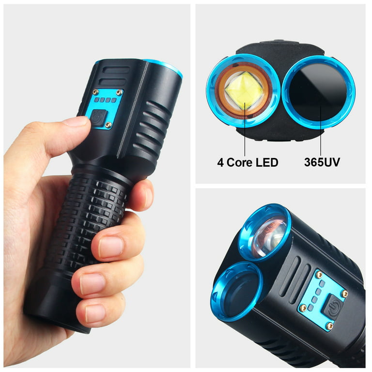 365nm UV Flashlight with White Light, Rechargeable Black Light Torch for Resin Curing, Rocks Searching, Scorpion & Pet Urine Finding(battery Not