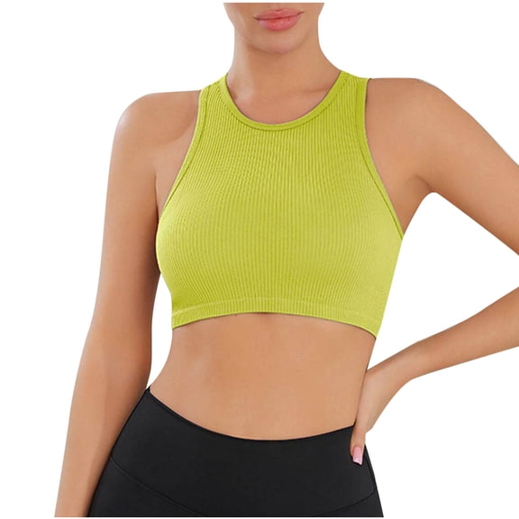 Xfvqtps Sports Bras for Women Wireless Racerback Sleeveless Rib Solid Color Crop Tank Tops for Yoga Gym Fitness Green