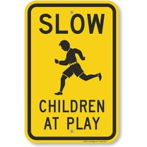 8 x 12 inch “Slow - Children at Play” Metal Sign, Screen Printed, 63 mil Laminated Rustproof Aluminum, Black and Yellow