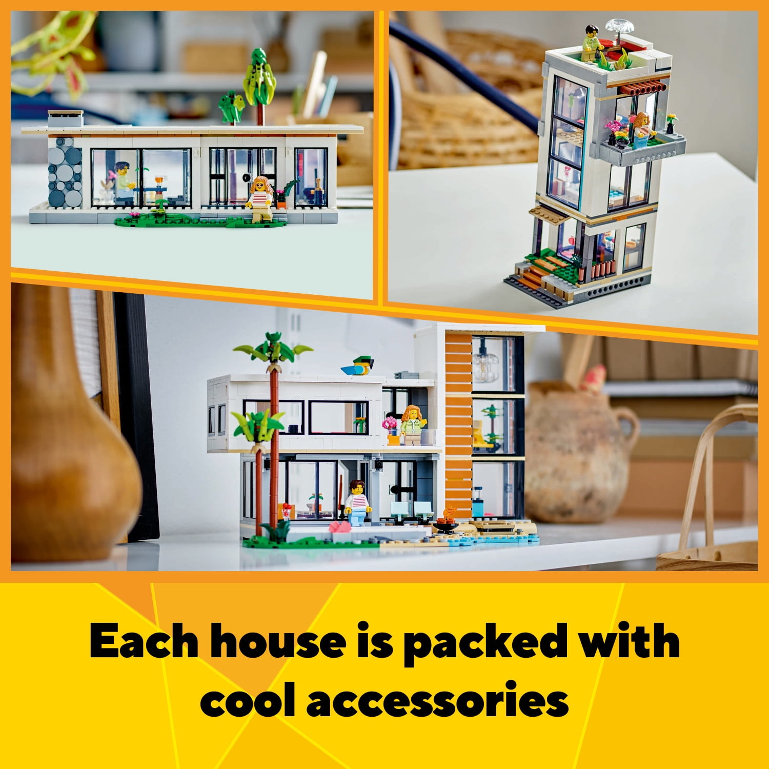 LEGO Creator 3 in 1 Modern House Toy to 3-Story City Building to Forest Cabin, Model House Playset for Kids, Art Building Sets, Gift Idea for Boys and Girls Aged 9 and Up, 31153