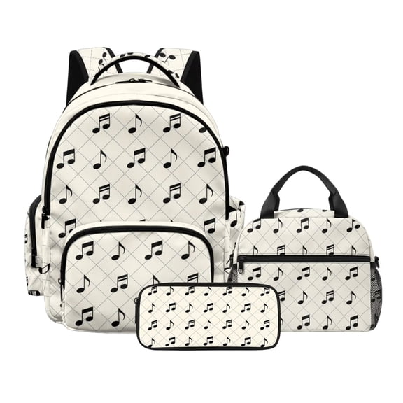 Kuiaobaty Musical Note Print Backpack Set with Lunch Bag for Kids Plaid Print Backpack and Pencil Case with Zipper Reusable Insulated Lunch Box and Pencil Pouch for School Camping