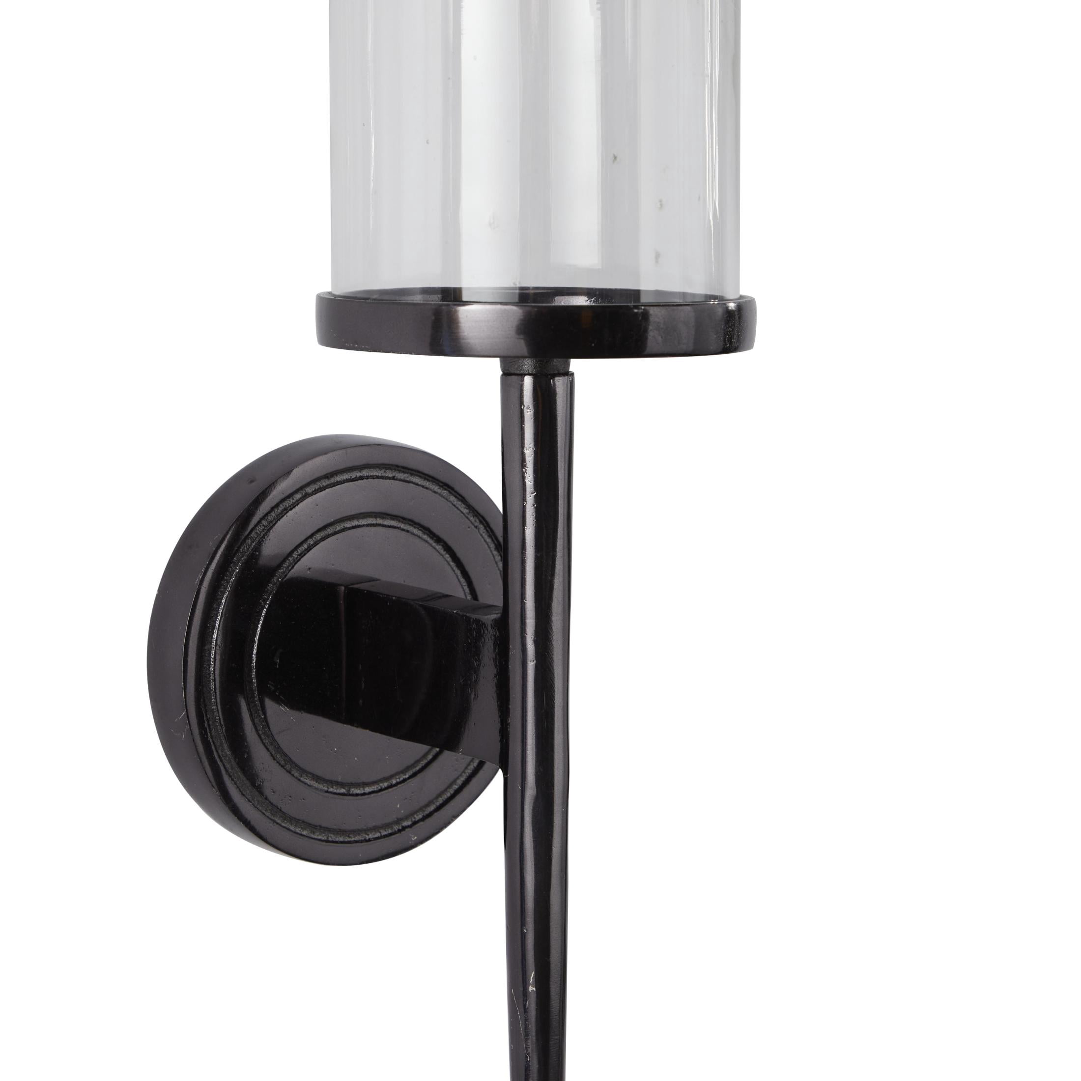 DecMode Black Aluminum Metal Geometric Wall Sconce with Glass Holder