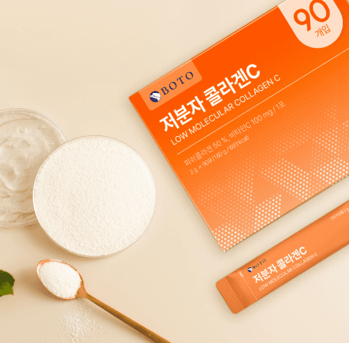 BOTO Low Collagen C - Korean Beauty Collagen Peptides Powder Supplement with Hyaluronic Acid and Vitamin for Skin Hair Nail Joint, Lemon Flavored - for 3 Month - 90 of Packs